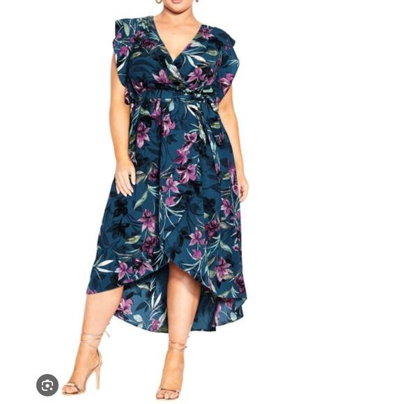NWT City Chic Plus Nicole Print Maxi Dress in Teal Priscilla Vine XXL/24 - Picture 1 of 7